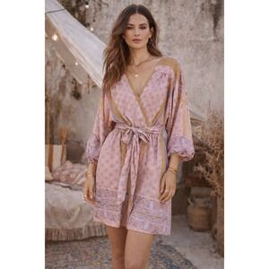 Arula Pink Patchwork Floral Print Kimono Sleeve Wrap Mini Dress Size 1X